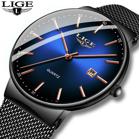 LIGE-Reloj de lujo unisex, cronógrafo ultra delgado de cuarzo, con pulsera, diseño a la moda, muy popular ► Foto 1/6