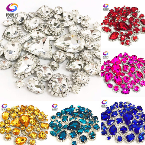 19 colores 50 unids/pack tamaño de mezcla de alta calidad de cristal hebilla + garra de diamantes de imitación de plata base de vidrio piedras para coser diy/accesorios de vestir ► Foto 1/6