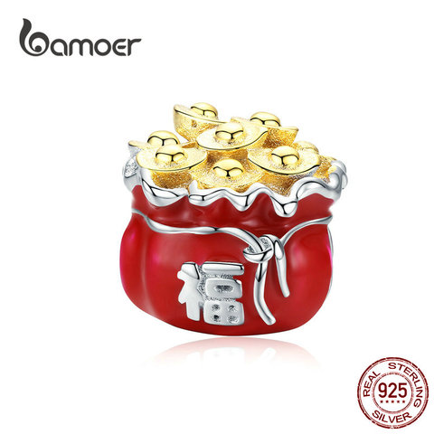 Bamoer-Cuenta para pulsera de plata de primera ley con forma de símbolo de suerte, abalorio para brazalete, plata esterlina 925, esmalte plateado, color rojo, BSC100 ► Foto 1/6