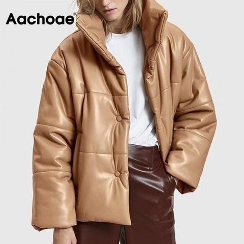 Parkas de piel sintética para mujer, abrigos de cuero a la moda de High Street, color sólido, chaquetas de algodón gruesas elegantes para invierno, ropa de abrigo holgada ► Foto 1/6