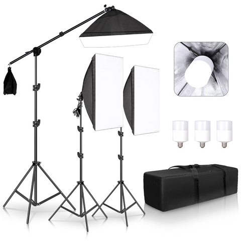 Kit de accesorios de iluminación continua de luces Softbox para estudio fotográfico profesional con caja suave de 3 uds, bombilla LED, soporte de trípode ► Foto 1/6