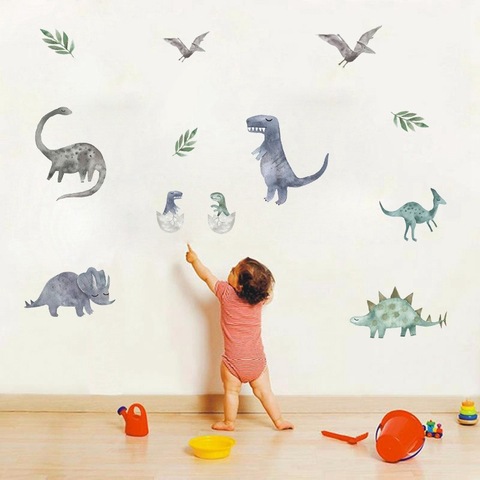 Pegatinas de dinosaurio 3d para la pared del hogar, decoración de dibujos animados para sala de estar, período jurásico, calcomanía con estampado Animal para decoración de pared, Mural artístico ► Foto 1/6