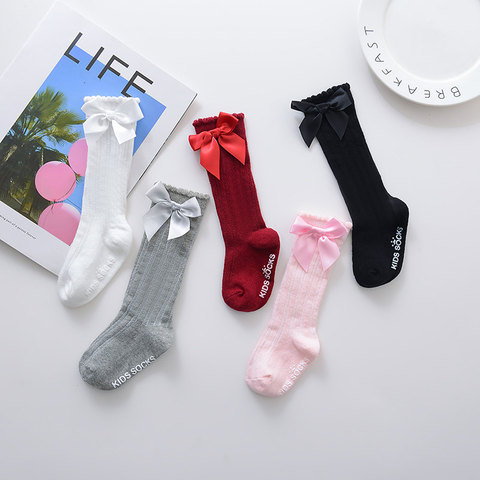 Pajarita grande chicas hasta la rodilla largo suave nuevo calcetines para niños pequeños Calcetines de algodón con lazo para bebé niños kniekousen meisje Dropshipping calcetines para niñas ► Foto 1/5