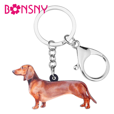 Bonsny acrílico de pie Dachshund perro llaveros Anime mascota joyería mujeres adolescentes niñas decoraciones encantos regalo accesorio ► Foto 1/6