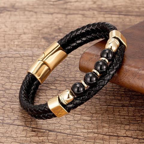 De moda cuentas de piedra Natural pulsera de los hombres para las mujeres hecho multicapas cuero genuino pulseras del encanto 9 estilo joyería hecha a mano ► Foto 1/6