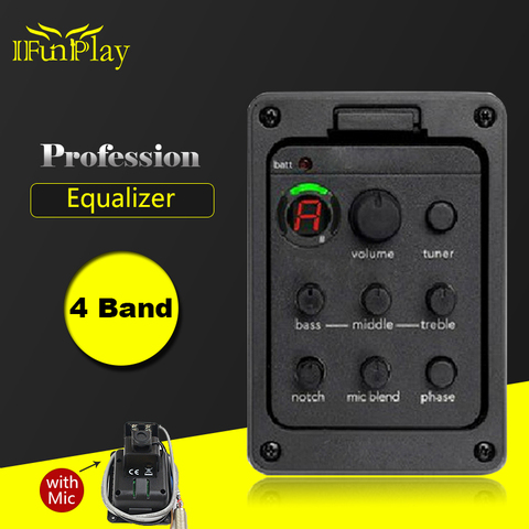 ECUALIZADOR DE 4 bandas EQ guitarra Folk Preamp Piezo Pickup guitarra sintonizador con Mic Beat Board Pickup para guitarra acústica accesorios parte ► Foto 1/6