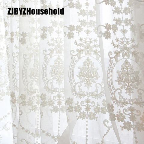 Pantalla de flores bordadas blancas de alta calidad estilo europeo Voile tul transparente para dormitorio sala de estar cortinas de cortina ► Foto 1/6