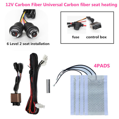 Calefacción Universal para asientos de coche, calentador de fibra de carbono de 6 niveles, 12V, 4 Uds., almohadillas para asientos, cubiertas de asiento calentador de invierno ► Foto 1/6