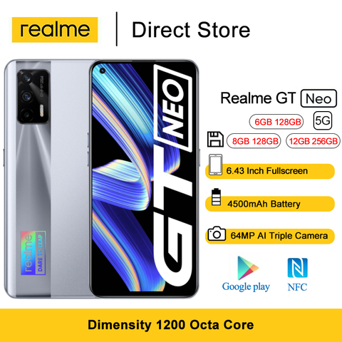 Realme-teléfono inteligente GT Neo 5G, smartphone con pantalla FHD de 6,43 pulgadas, 120Hz, Super AMOLED, dimensiones 1200, ocho núcleos, 4500mAh, Triple Cámara ia de 64MP ► Foto 1/6