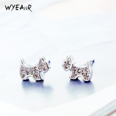 WYEAIIR-pendientes de plata de ley 925 con forma de perro, pendientes con cierre de tuerca, con diseño de perro cachorro, de circón delicado ► Foto 1/5