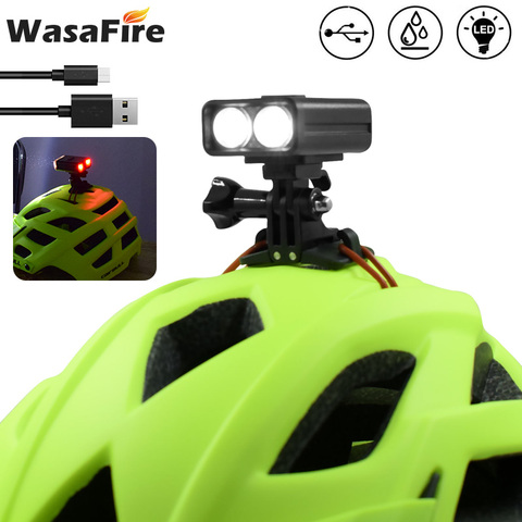 Bicicleta WasaFire casco luz T6 LED Bicycel luz delantera luz USB recargable faro MTB 8 modos de la bicicleta de advertencia lámpara trasera ► Foto 1/6