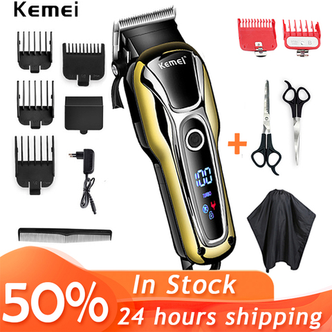 Kemei-cortadora de pelo para hombre, maquinilla eléctrica para cortar el pelo, profesional, inalámbrica, con pantalla LED ► Foto 1/6