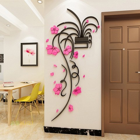 Calcomanías artísticas de pared acrílicas 3D para sala de estar, pegatinas bonitas de orquídeas para pared, decoración para el hogar personalizable, papel tapiz, Mural, 5 tamaños ► Foto 1/6