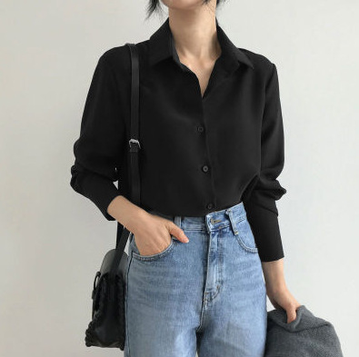Camisas negras para mujer, blusa coreana holgada a la moda, de manga larga con botones, primavera y otoño, 2022 - Historial de y revisión | Vendedor de AliExpress -