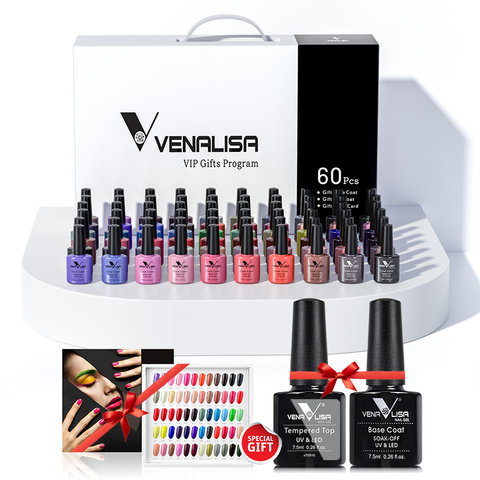 #61508 Venalisa 60 colores Gel de Color un conjunto que incluye Base/Gel superior Gel profesional de arte de uñas hermoso Gel de larga duración ► Foto 1/6