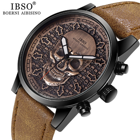 IBSO-Reloj de pulsera con calavera de bronce para hombre, cronógrafo de cuarzo deportivo con diseño creativo, estilo hip hop ► Foto 1/6