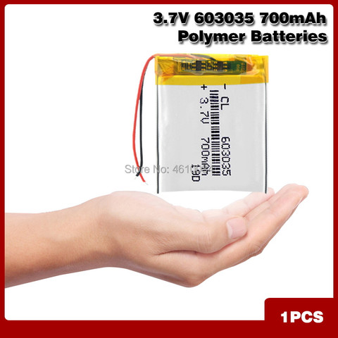 3,7 V 700mAh 603035 batería Lipo Li-Ion Lipo de litio de células Li-Po batería de polímero para altavoz GPS MP3 MP4 juguete ► Foto 1/6