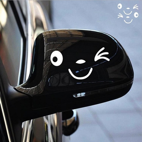 Pegatina reflectante bonita sonrisa para coche pegatina para espejo retrovisor diseño de coche dibujos animados cara sonriente pegatina para todos los coches ► Foto 1/3