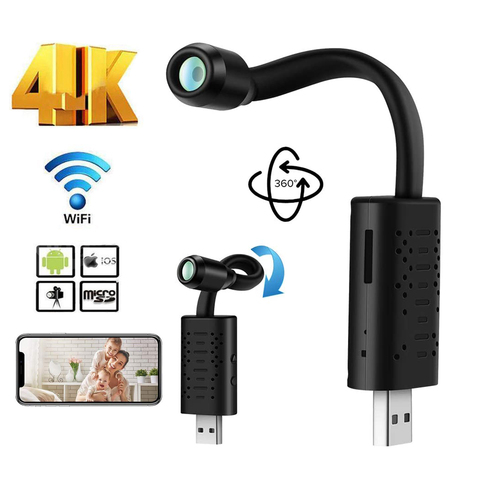 Minicámara 4K Wifi inteligente USB, cámara IP de vigilancia en tiempo Real HD 1080P P2P CCTV visión detección de movimiento grabación en bucle S ► Foto 1/6