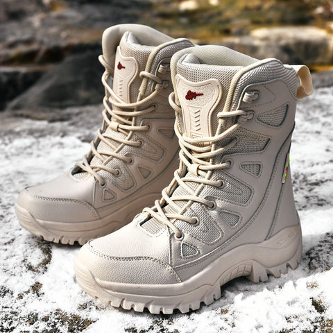 Botas de senderismo al aire libre para hombre y mujer, calzado de Trekking militar de talla grande, scarponi da montagna, color Beige ► Foto 1/6