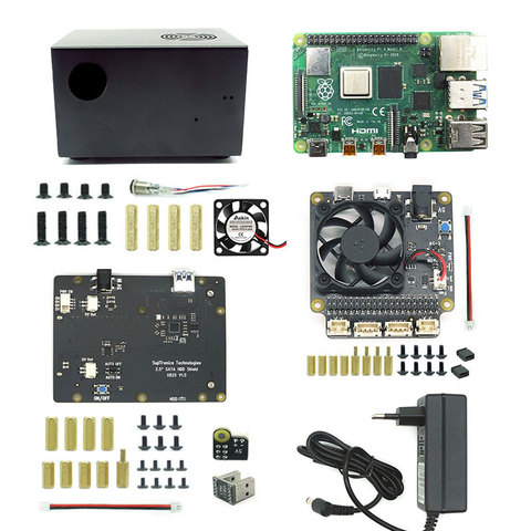 Placa Raspberry Pi X825 SSD y HDD SATA, carcasa de Metal a juego + interruptor + ventilador fresco, chasis de panal para X825 Raspberry Pi 4 Modelo B X735 ► Foto 1/6