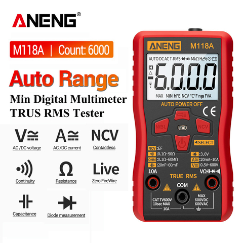 ANENG-Mini multímetro Digital M118A, probador automático de valores eficaces verdaderos, medidor de Tranistor con NCV, retención de datos, linterna de 6000 recuentos ► Foto 1/6