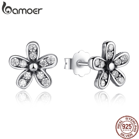 BAMOER-pendientes deslumbrantes con forma de Margarita para mujer, de Plata de Ley 925 auténtica, con joyería CZ transparente, venta de aniversario 2022, PAS403 ► Foto 1/6