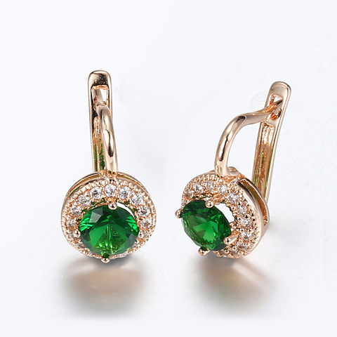 Pendientes de Color oro rosa para mujer, aretes de gota de circonia cúbica de piedra redonda verde, joyas geométricas de lujo blancas GE278 ► Foto 1/5