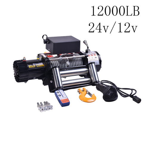 Cabrestante eléctrico de 12V y 24V para coche, 12000 lb, tuneado, para ATV, 4WD, camión, SUV, todoterreno, autorescate ► Foto 1/6