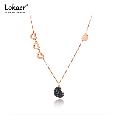 Lokaer-Colgante de corazón con diamantes de imitación para mujer, collar de boda de titanio y acero, joyería de oro rosa, regalos N20073 ► Foto 1/5