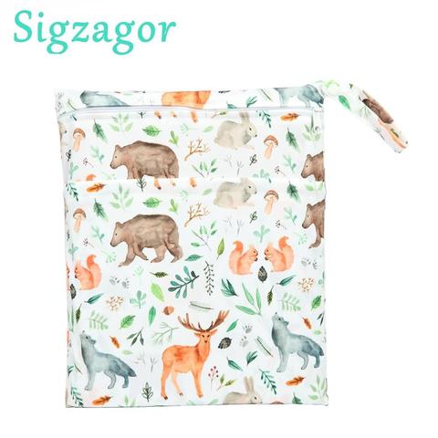 Sigzagor-Bolso húmedo seco con dos cremalleras para pañales de bebé, impermeable, reutilizable, 36cm x 29cm ► Foto 1/6