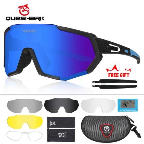 ¡Nuevo diseño! gafas de ciclismo polarizadas QUESHARK para hombre y mujer, gafas de ciclismo, gafas de sol con 5 lentes espejadas, gafas UV400 QE48 ► Foto 1/6