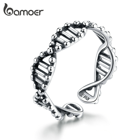 Bamoer-Anillo de plata de primera ley diseño DNA para mujer, sortija ajustable, plata esterlina 925, abierto, talla libre, SCR643 ► Foto 1/6