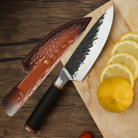 Cuchillo de pelar de acero de alto carbono, cuchillo de cocina de carnicero, cuchillo de carnicero forrado, cubierta de cuero ► Foto 1/1