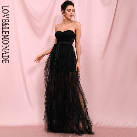 Vestido largo de fiesta con volantes en capas, Sexy, color negro, LM82387 ► Foto 1/6