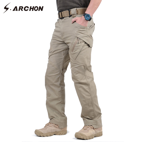 S pantalones de carga tácticos militares de la ciudad de ARCHON IX9 hombres SWAT combate ejército Pantalones Hombre Casual muchos bolsillos pantalones de algodón elástico ► Foto 1/6