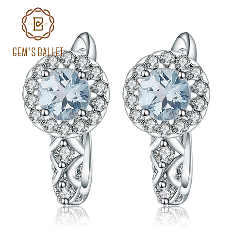 Gem's Ballet 925 plata esterlina 2.10Ct redondo Natural cielo azul Topacio piedras preciosas pendientes de Clip para las mujeres regalo joyería fina ► Foto 1/6