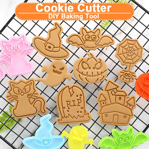 Uds Halloween Cookie cortadores del émbolo Fondant galletas hechas con azúcar pastel utensilios de decoración para hornear ► Foto 1/6