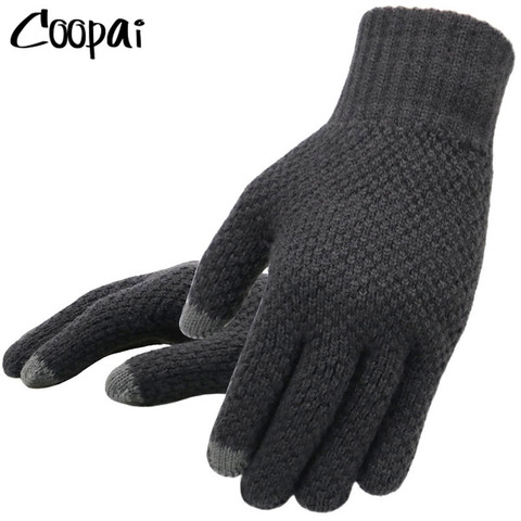 Guantes de punto para hombre, manopla gruesa de lana, cachemira, sólida, de negocios, alta calidad, para invierno y otoño ► Foto 1/6