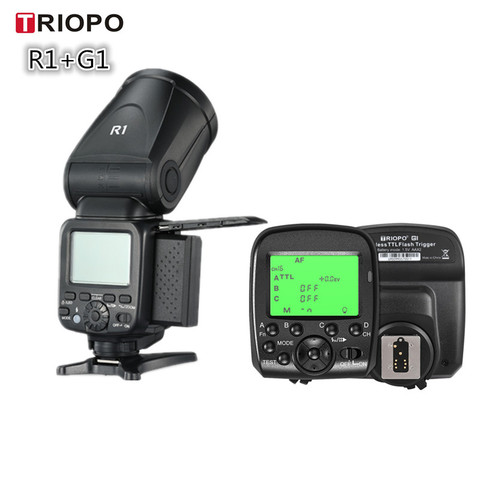 Triopo R1 cabeza redonda Cámara Flash Speedlite 2,4G X inalámbrico TTL HSS Speedlight Flash con disparador G1 para cámara Canon Nikon ► Foto 1/6