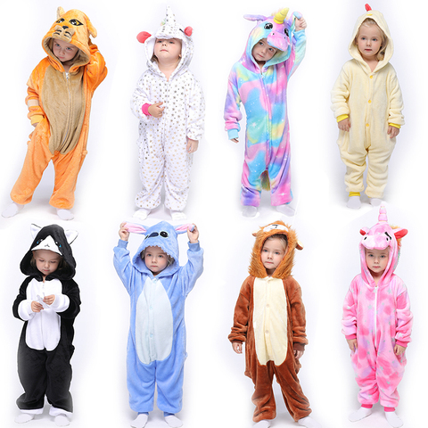 Kigurumi niños Pijamas para chicos chicas unicornio pijama de franela de los niños de punto Pijamas de ropa de dormir de invierno León Cat Onesies ► Foto 1/6