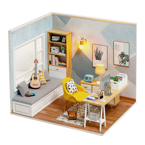 Mini Casa de muñecas con cubierta antipolvo, Kit de Casa de muñecas de madera, accesorios de muebles para niños ► Foto 1/6