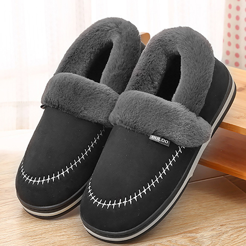 Zapatillas de casa cálidas de invierno para hombre, pantuflas masculinas de felpa de fondo grueso, cómodas y suaves, sin cordones, de talla grande para interiores ► Foto 1/6