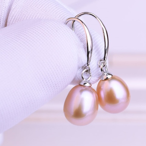 Pendientes de perlas de Plata de Ley 925 auténtica para mujer, pendientes colgantes de perlas naturales de agua dulce, joyería, regalo de cumpleaños ► Foto 1/6