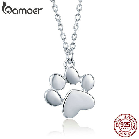 BAMOER gran oferta plata y Color dorado lindas huellas de animales perro gato huellas de zarpa collares colgantes mujer joyería de plata SCN275 ► Foto 1/5