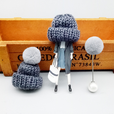 3 uds Set gorro de lana broches de niña para las mujeres acrílico pines niños niñas pompón bolsa suéter abrigo accesorios de la joyería de regalo de cumpleaños ► Foto 1/6