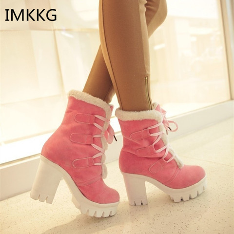 Kvinnoskor-Botas cálidas de ante para mujer, botines de plataforma con cordones, a la moda, Otoño e Invierno ► Foto 1/6