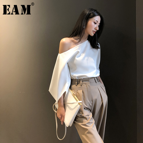 EAM-blusa elegante blanca para mujer, camisa holgada de manga de tres cuartos con cuello de madeja, moda de primavera y verano, 2022, 1W426 ► Foto 1/5