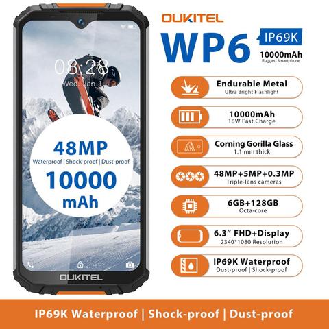 OUKITEL-teléfono inteligente resistente al agua WP6, resistente al agua IP68, MT6771T, Octa Core, 9V/2A, batería de 10000mAh, Triple CÁMARA DE 48MP, 6GB, 128GB ► Foto 1/6