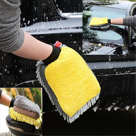 Guantes de chenilla de microfibra impermeables para lavado de coche, manopla gruesa para limpieza de coche, cepillo para detalles, guante de doble cara para cuidado automático ► Foto 1/6